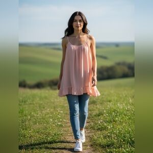 Cute & Flowy Cream Sleeveless Ruffle Hem Blouse Womens 2XL NWOT Adjustable Strap